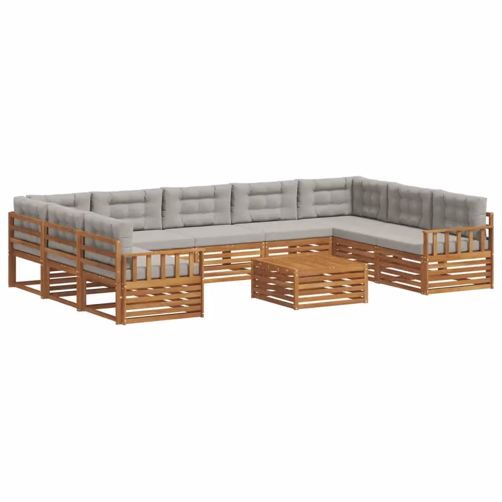 Set di divani da esterno vidaXL a forma di L con tavolo da caffè, in legno di acacia e tessuto grigio – 2