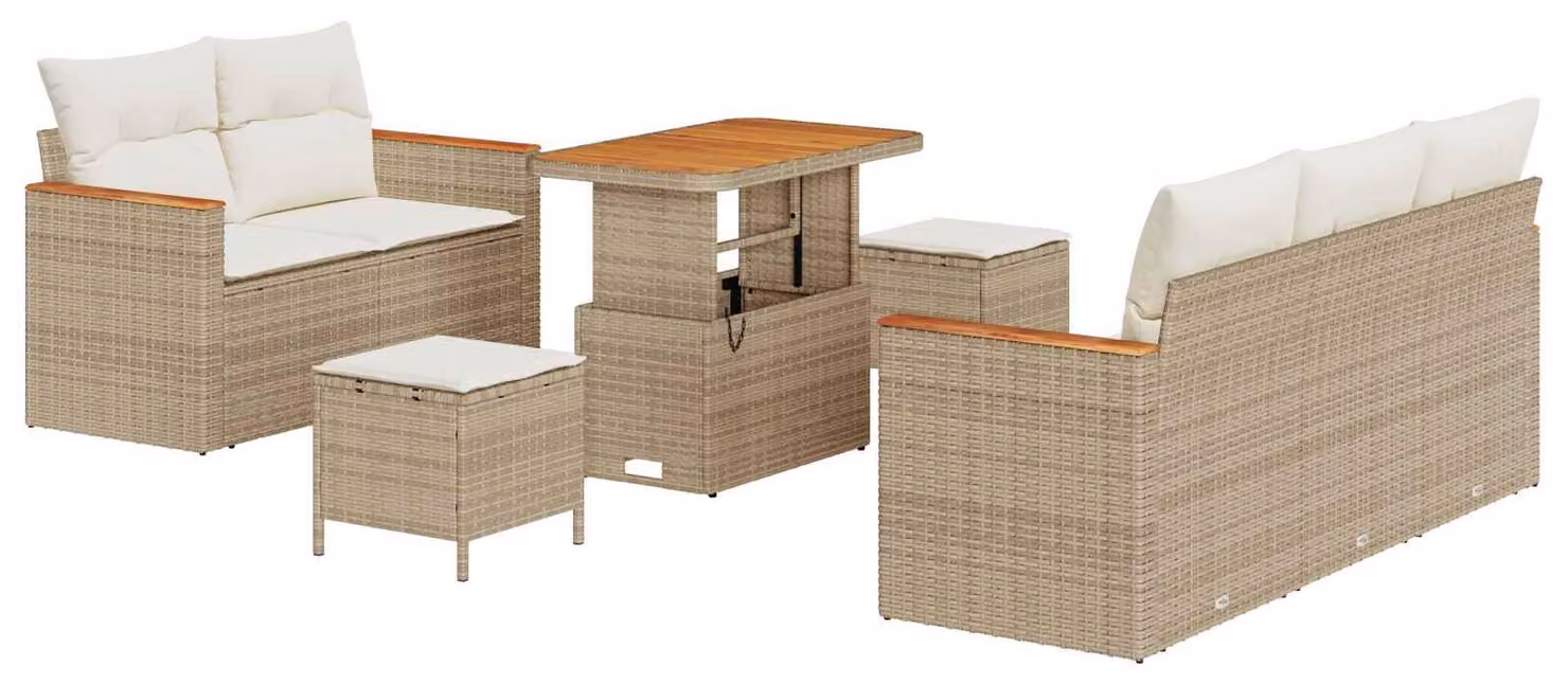 Set Divano da Giardino 8 pcs Beige polyrattan