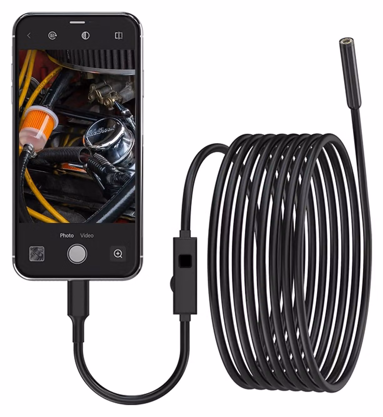 Endoscopio con doppia lente HD, risoluzione 1920P, lunghezza 1,1 metri, grado di protezione IP67, 8 LED, compatibile con iOS/Android