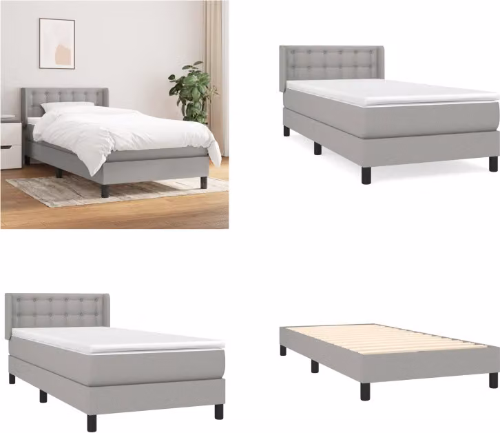 vidaXL Letto boxspring con materasso in tessuto grigio chiaro 90x200 cm - Letto boxspring - Boxspringbetten - Bett - Schlafzimmermöbel