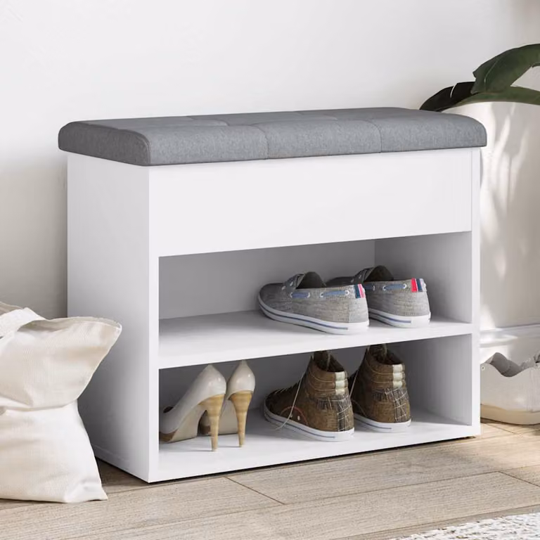 vidaXL Scarpiera con Panca Moderna in Legno e MDF, Colore Bianco e Grigio, L 62 x P 32 x H 50 cm