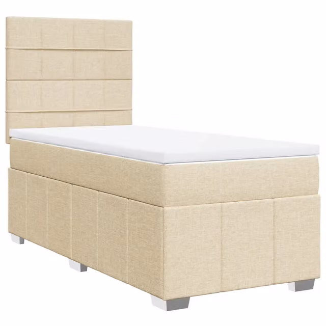 Letto singolo | Letto per adulti | Giroletto a Molle con Materasso Crema 100x200 cm in Tessuto