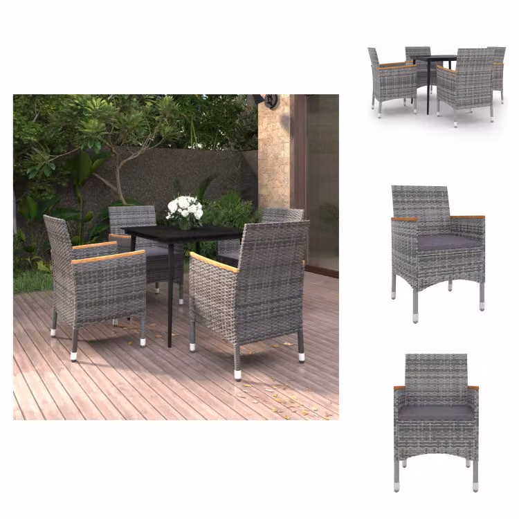 vidaXL Set da pranzo da giardino in 5 pezzi con cuscini in polirattan e vetro - Set di mobili da giardino