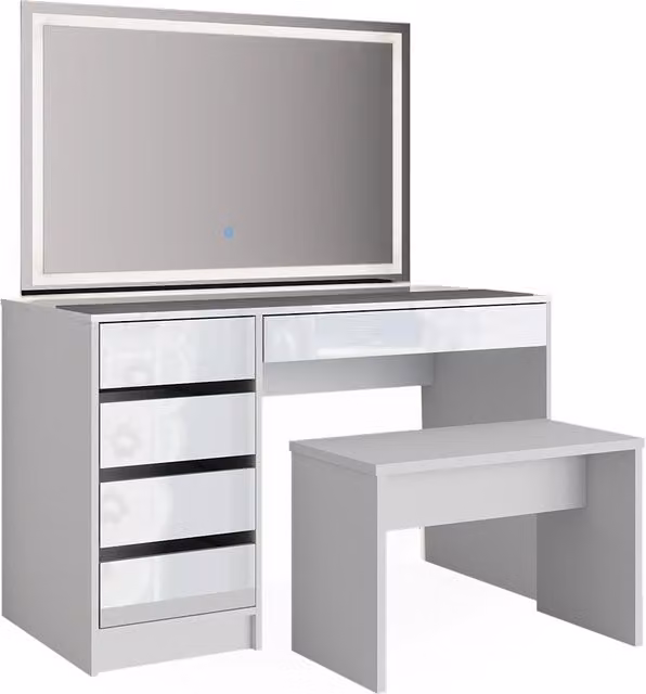Tavolo da toeletta Sherry Bianco 120 cm con specchio a LED e panca Vicco