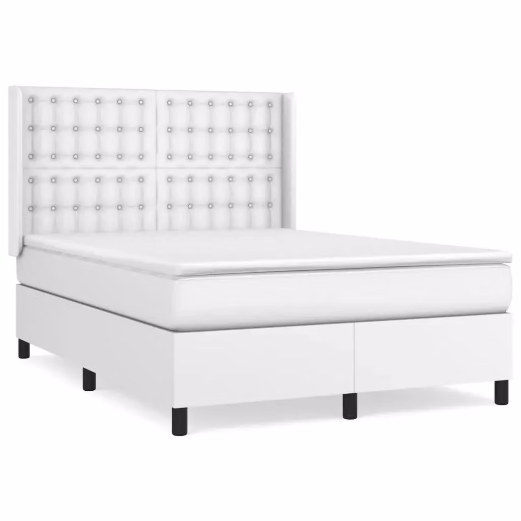 Letto con Giroletto a Molle e Materasso vidaXL in Similpelle Bianco L/P/H: 193 x 147 x 128 cm – 2