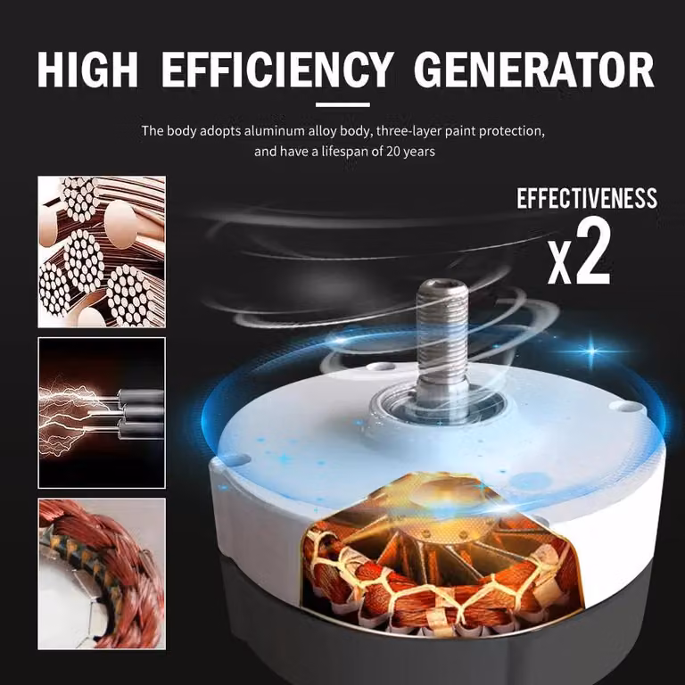 Turbina eolica - Generatore eolico - Turbina eolica - Energia sostenibile - Potenza: 1000W - Design resistente agli agenti atmosferici - 12V