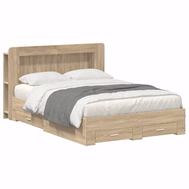 vidaXL Telaio letto moderno con contenitore e cassetti in Rovere Sonoma, L 150 x P 200 cm