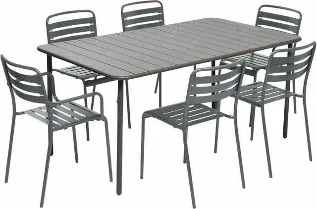 Set tavolo da giardino in acciaio con 2 poltrone e 4 sedie, verde kaki