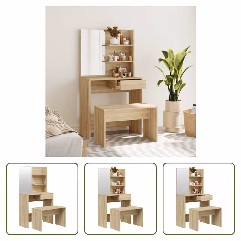 The Living Store Set di tavolini da toilette in rovere Sonoma 74,5x40x141 cm