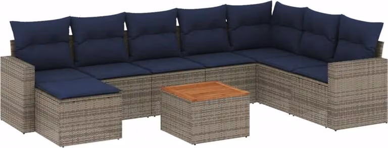Set Divani da Giardino 9 pz con Cuscini Grigio in Polyrattan