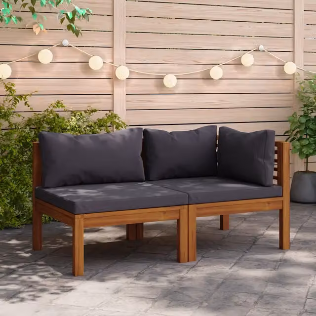 Set Divani da Giardino 2 pz con Cuscini Grigio Scuro in Acacia 316282