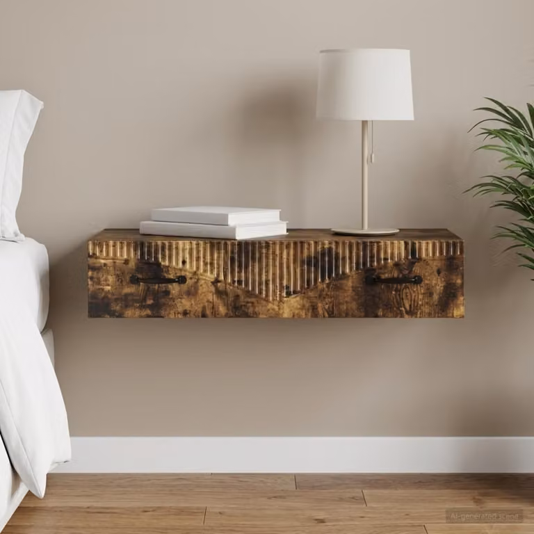 Tavolino da parete laterale vidaXL in legno Rovere Fumo, L 87,5 x P 34,5 x H 17 cm