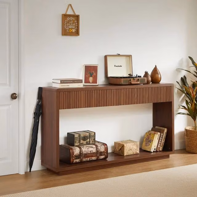 Consolle per ingresso Minimal Rovere con cassetti e ripiano, colore marrone