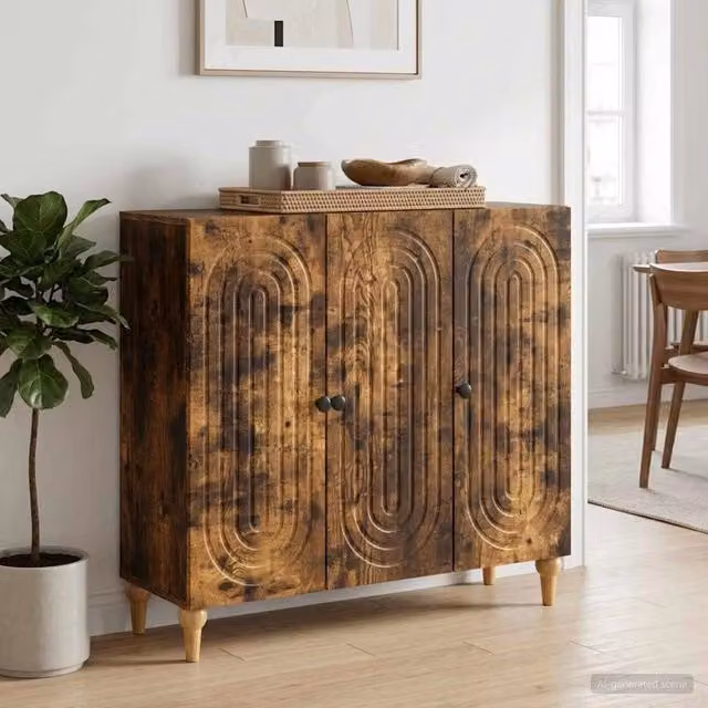 Credenza moderna vidaXL in legno MDF color rovere fumo marrone L: 89 cm, P: 34,5 cm, H: 80 cm – 1