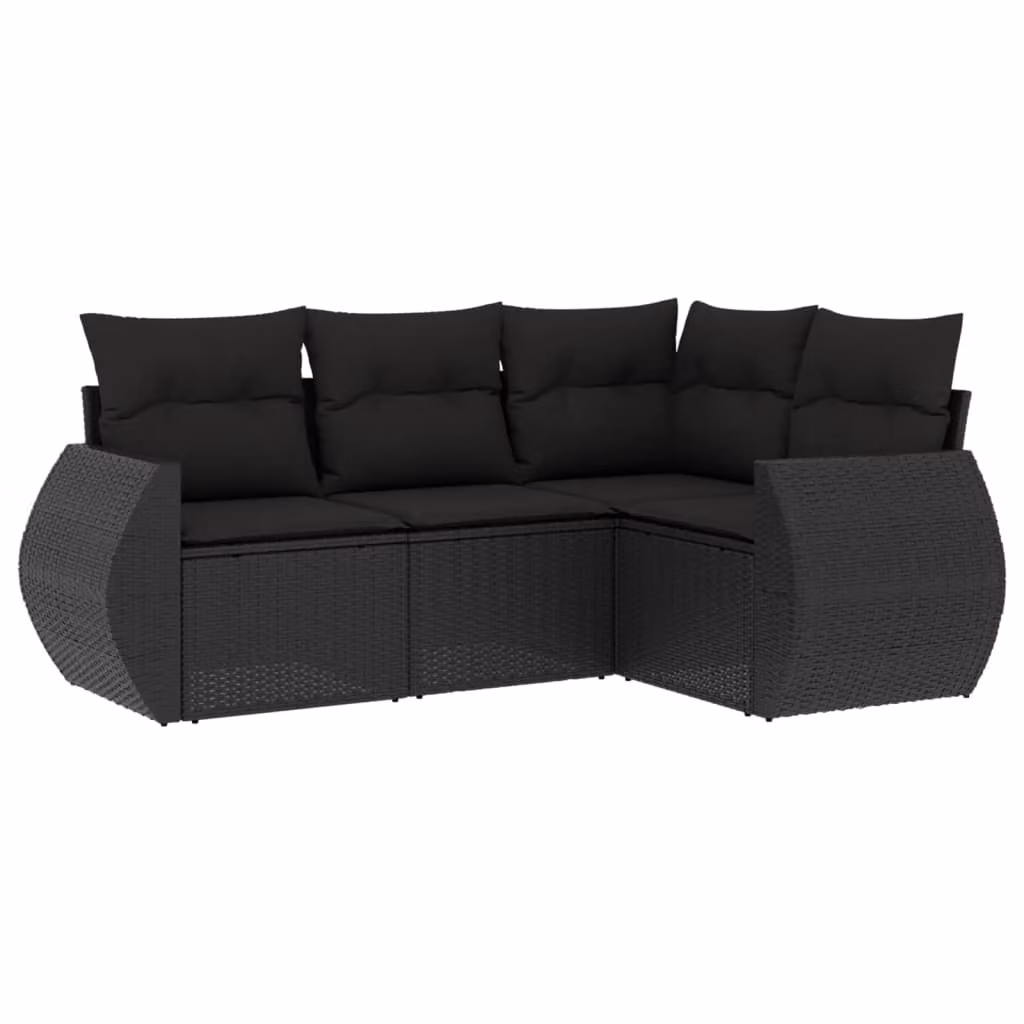 Set Divani da Giardino 4 pz con Cuscini Nero in Polyrattan
