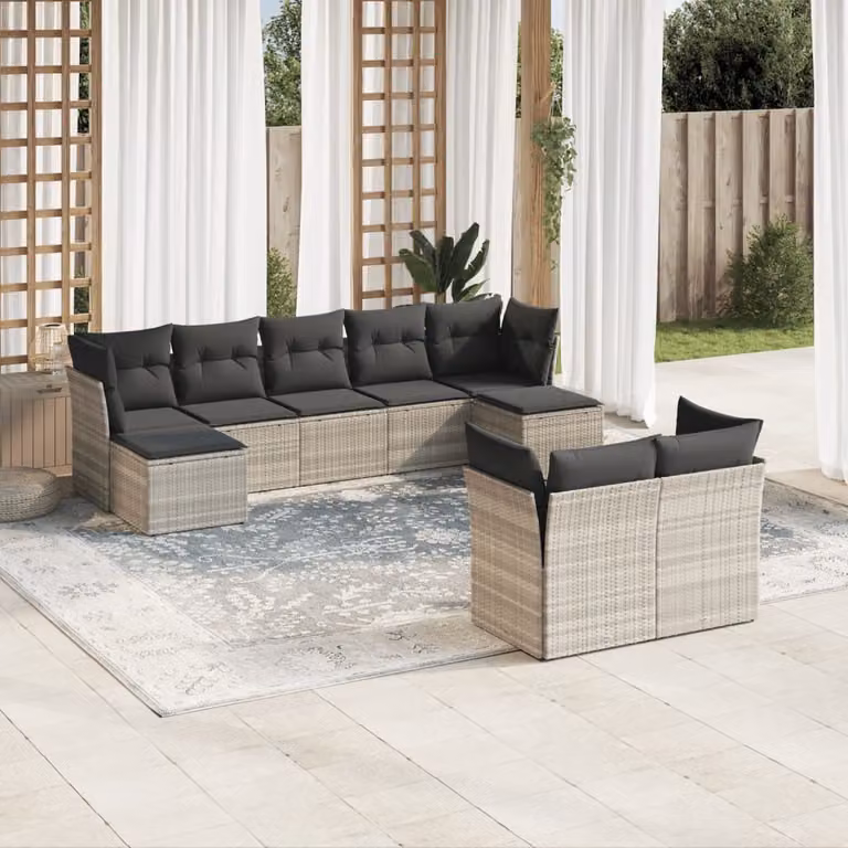 Maison Exclusive - Set Divano da Giardino 9pz con Cuscini Grigio Chiaro Polyrattan