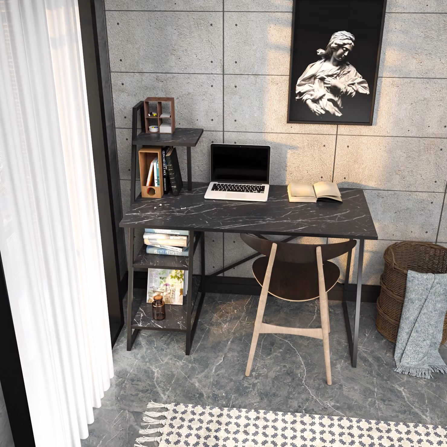 Skye Decor, Admira - Nero, Scrivania, Nero, 100% PANNELLI DI PARTICELLE RIVESTITI IN MELAMMINA, 120 x 60 x 120 cm