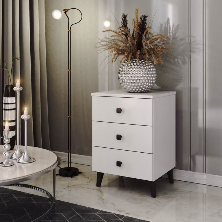 Comodino con cassetti MAVRIEL - bianco / nero