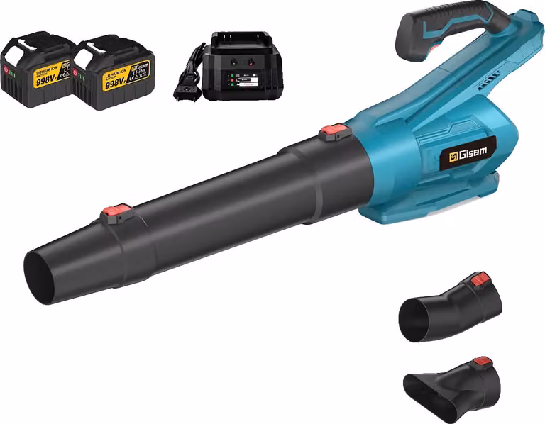 Soffiatore per foglie, motore brushless da 2000 W, design ergonomico, 2 batterie