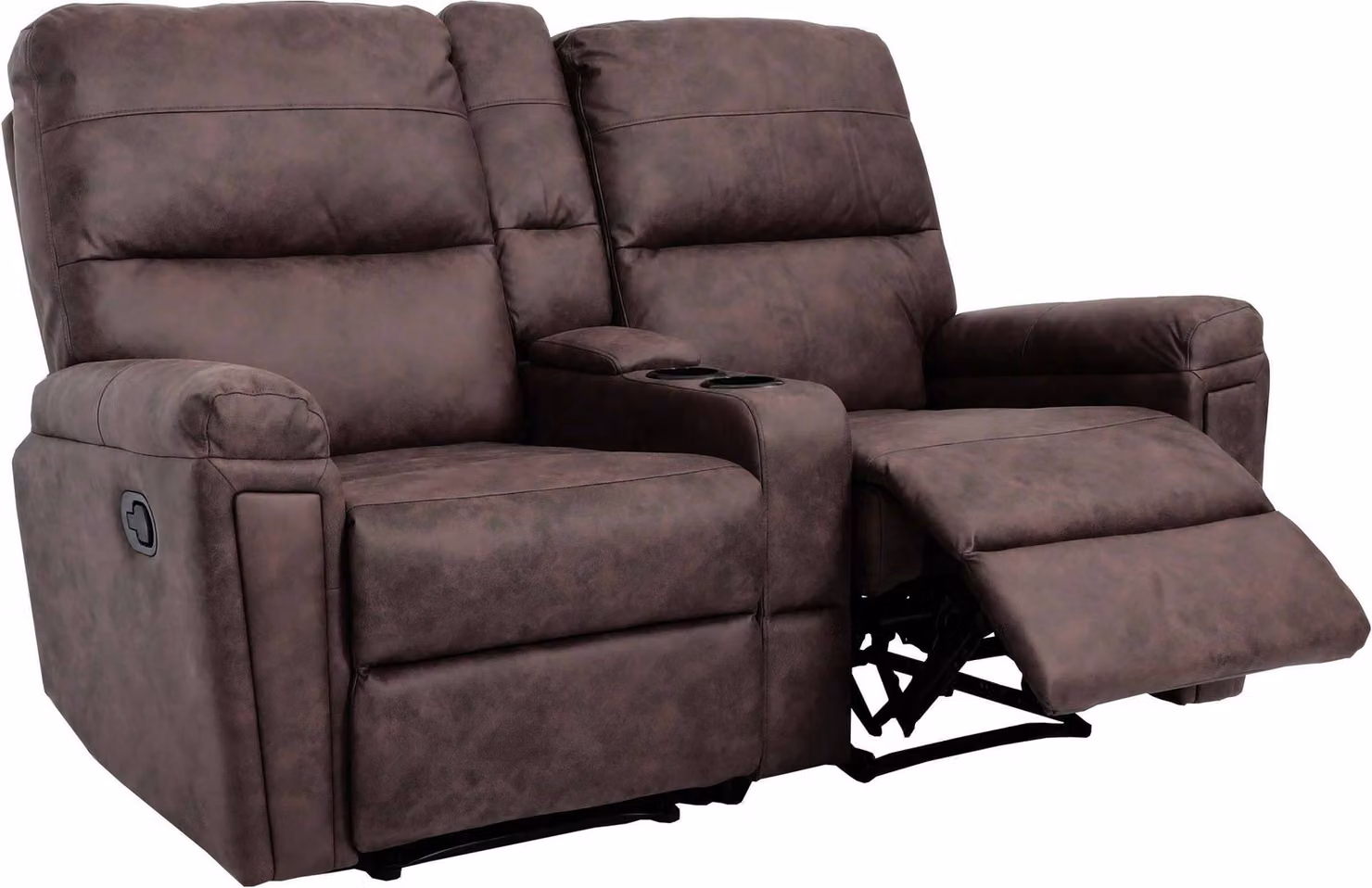 Set di 2 poltrone da cinema MCW-K17, poltrone reclinabili, poltrone da TV, divano, molle Nosag, portabevande, vano portaoggetti ~ Tessuto/tessuto marrone