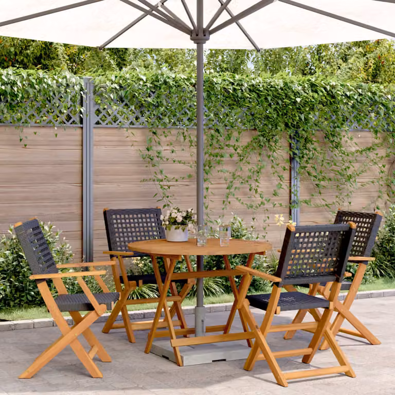 Maison Exclusive - Set da pranzo da giardino a 5 pezzi in rattan sintetico nero e legno massello