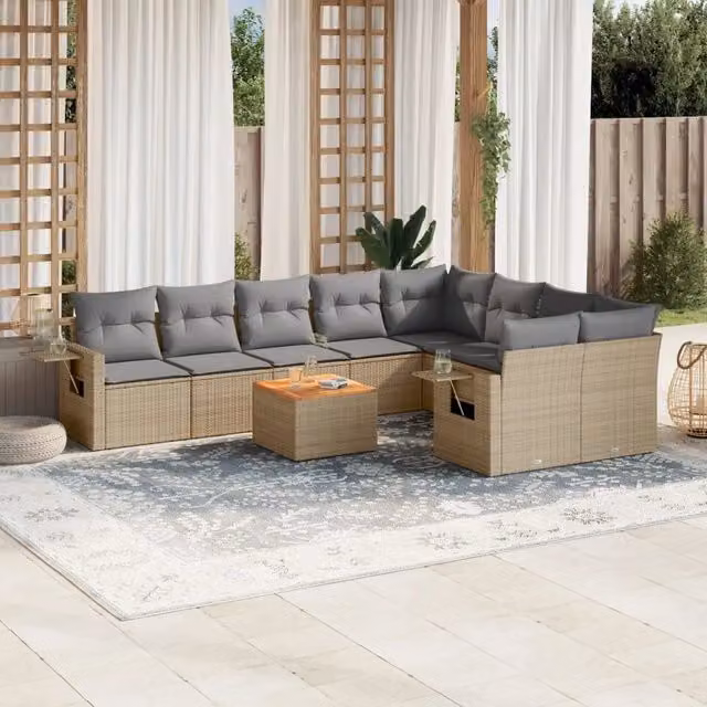 Set Divano da Giardino 10 pz con Cuscini Beige in Polyrattan 3224722