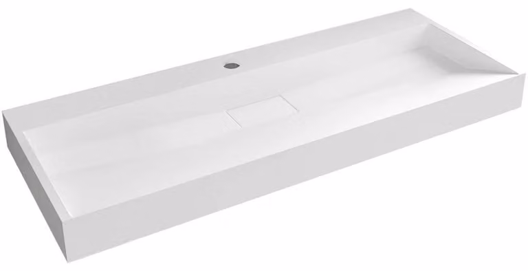 CERANO - Lavabo in marmo colato Vita - da appoggio o da incasso - foro per rubinetto - bianco opaco - 120x46 cm
