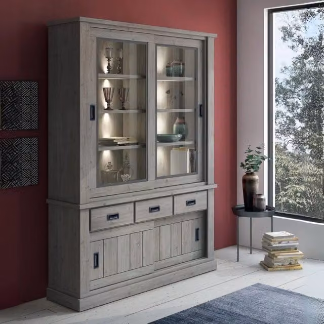 Vetrina Effezeta Italia Anthony67120 con 2 ante in vetro e 3 cassetti colore Ancona Oak H: 203.4 cm, L: 150.0 cm, P: 39.6 cm – 1
