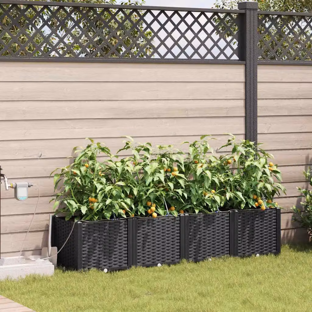 Set di 4 vasi da giardino vidaXL in plastica neri L 160 cm x P 40 cm x H 37,5 cm