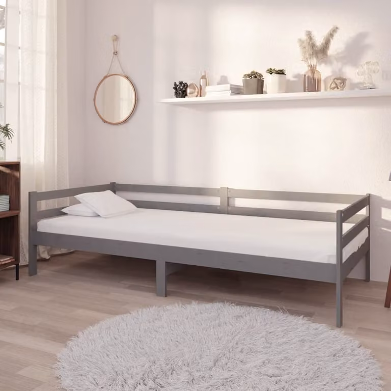 The Living Store Letto da giorno con materasso 90x200 cm grigio in legno di pino massiccio