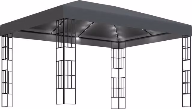 Gazebo | Pergolato con Stringa di Luci LED 3x4 m Antracite