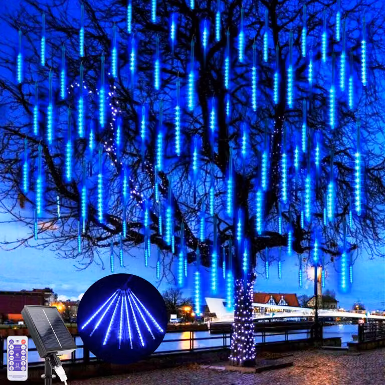 Catena luminosa a LED solare, 240 LED, effetto pioggia di meteoriti, 10 tubi, 30 cm, impermeabile