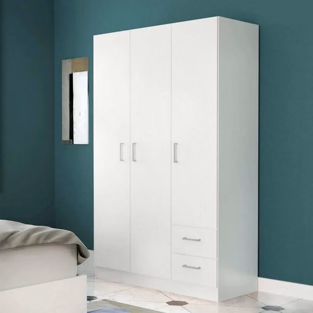 Armadio Cosma a 3 ante con 2 cassetti integrati Bianco L: 120 cm, P: 52 cm, H: 190 cm – 2