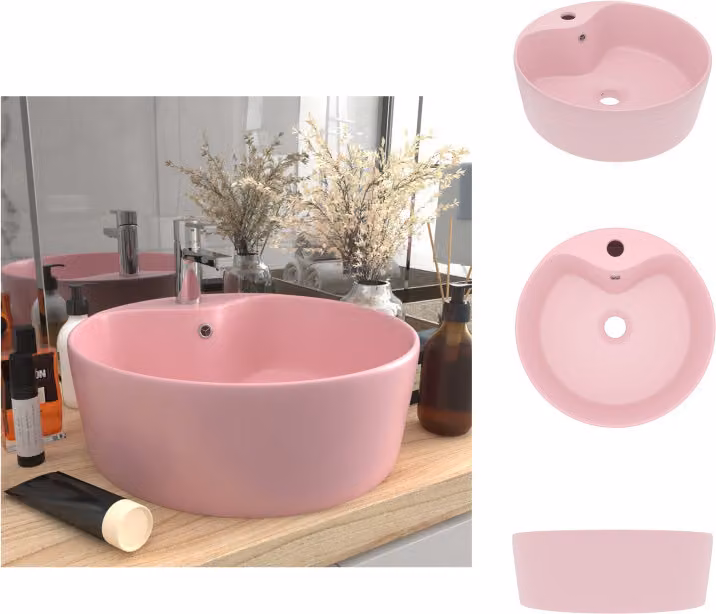 vidaXL Lavabo con troppopieno rosa opaco 36x13 cm in Vetroceramica - Lavabo da bagno