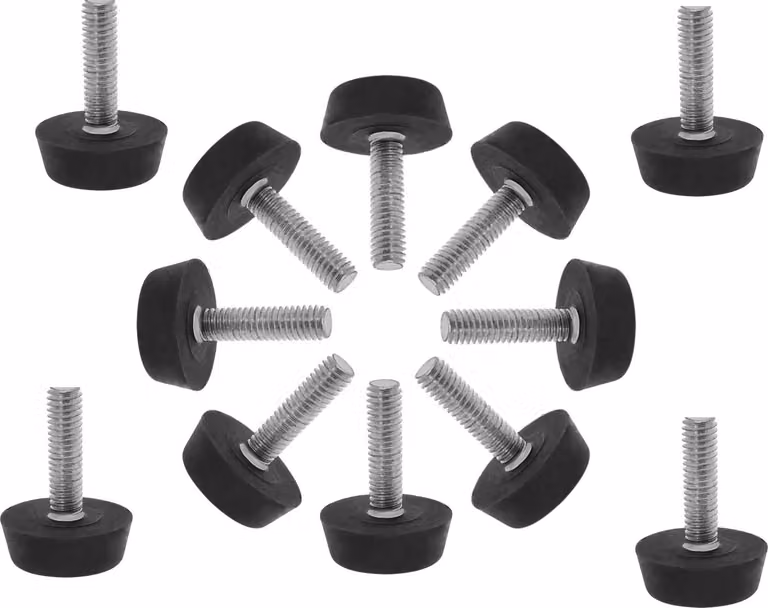 12 x piedini per mobili regolabili neri M6 | piedini di livellamento protezione pavimento | vite di regolazione | piedini per mobili girevoli - piedini filettati | vite di regolazione | viti di regolazione | Ø 21 mm - altezza 25 mm