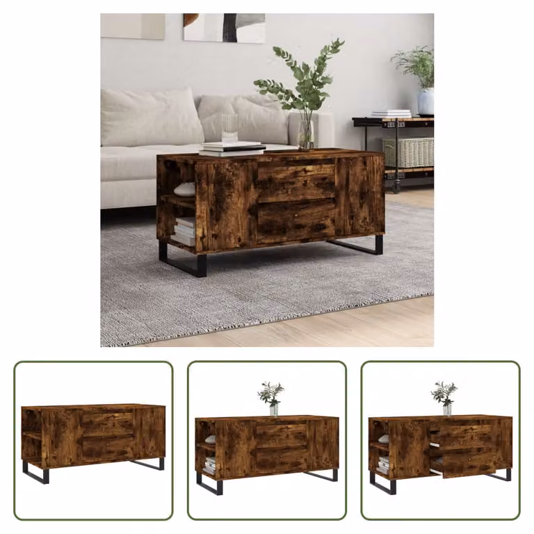The Living Store tavolino in rovere fumé 102x44,5x50 cm materiale a base di legno