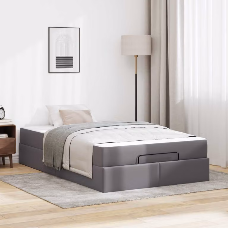 Set letto vidaXL con struttura imbottita e materasso in schiuma, Grigio, L: 120 cm, H: 203 cm, P: 200 cm