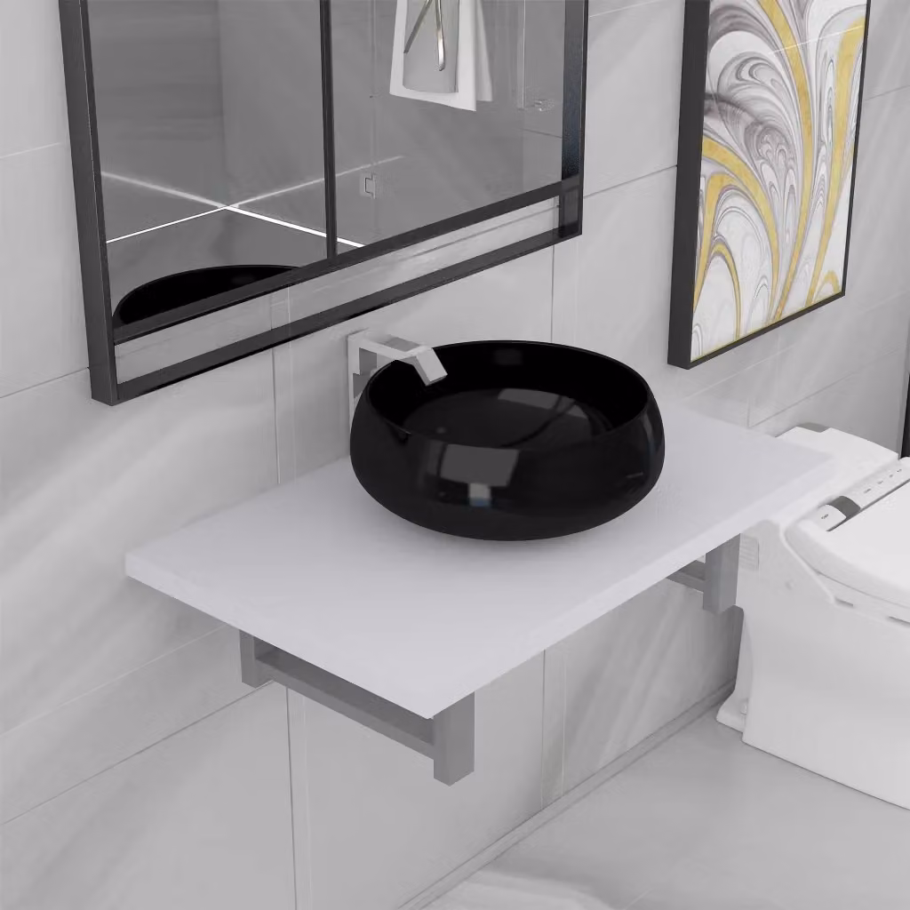 Set Mobili da Bagno Moderno Design In composto da Mobile Lavabo e Pensile in Ceramica Bianca Lucida L/P/H: 60 x 40 x 76,3 cm – 2