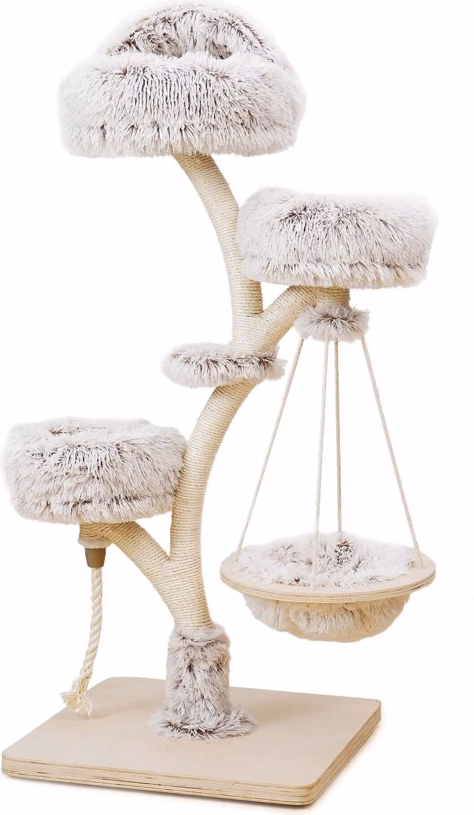 Tiragraffi di design Fudajo con design a rami alto 130 cm, tiragraffi per gatti con peluche e sisal, albero da arrampicata per gatti, albero per gatti con lettino appeso
