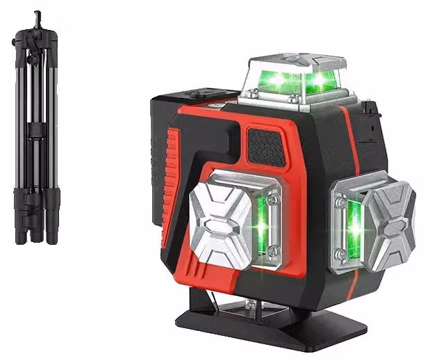 Livella laser 4D, 16 linee, raggio verde, con treppiede + custodia in tessuto