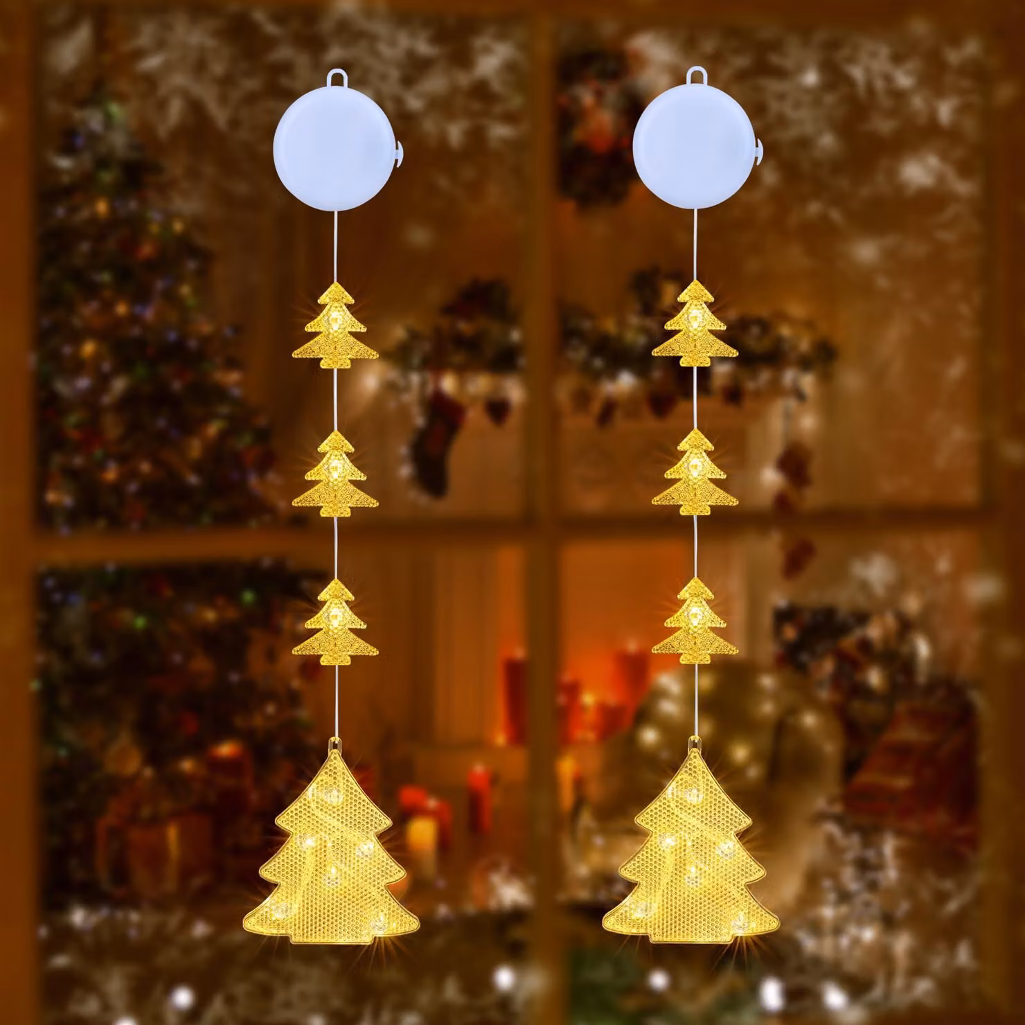 Catena luminosa a LED a forma di albero di candele, set da 2, luce bianco caldo, alimentazione a batteria, con timer