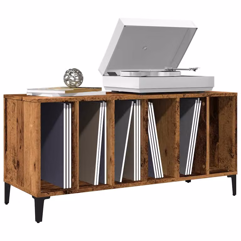 vidaXL Mobile Porta Dischi in Legno Antico Marrone L: 100 cm, P: 38 cm, H: 48 cm