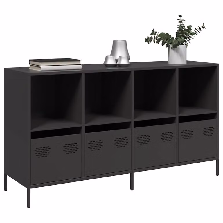 vidaXL Credenza Moderna in Metallo Nero Opaco L: 135 cm, P: 39 cm, H: 73,5 cm