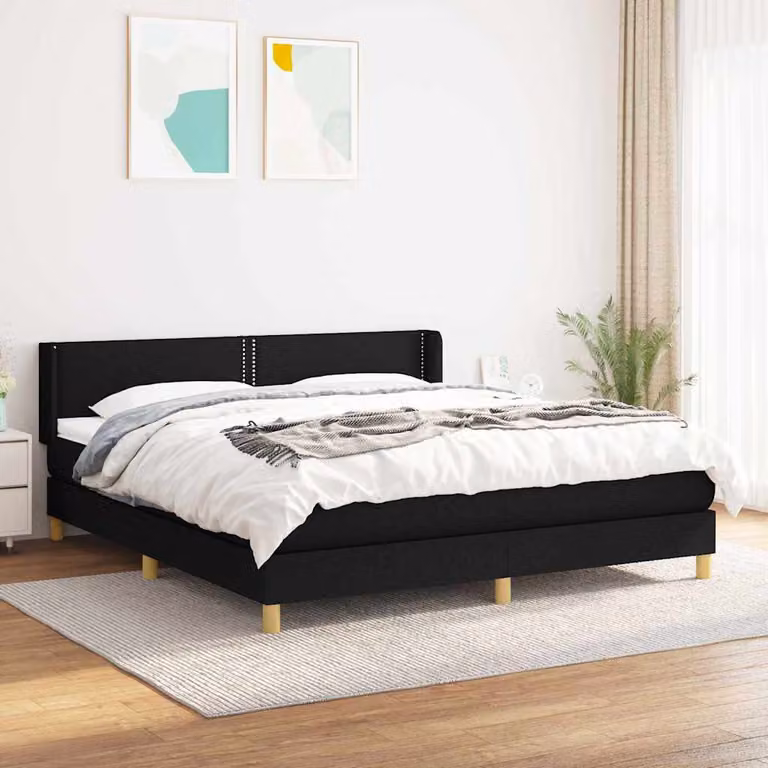 vidaXL Giroletto a Molle con Materasso Nero in Tessuto L/P: 180 x 200 cm
