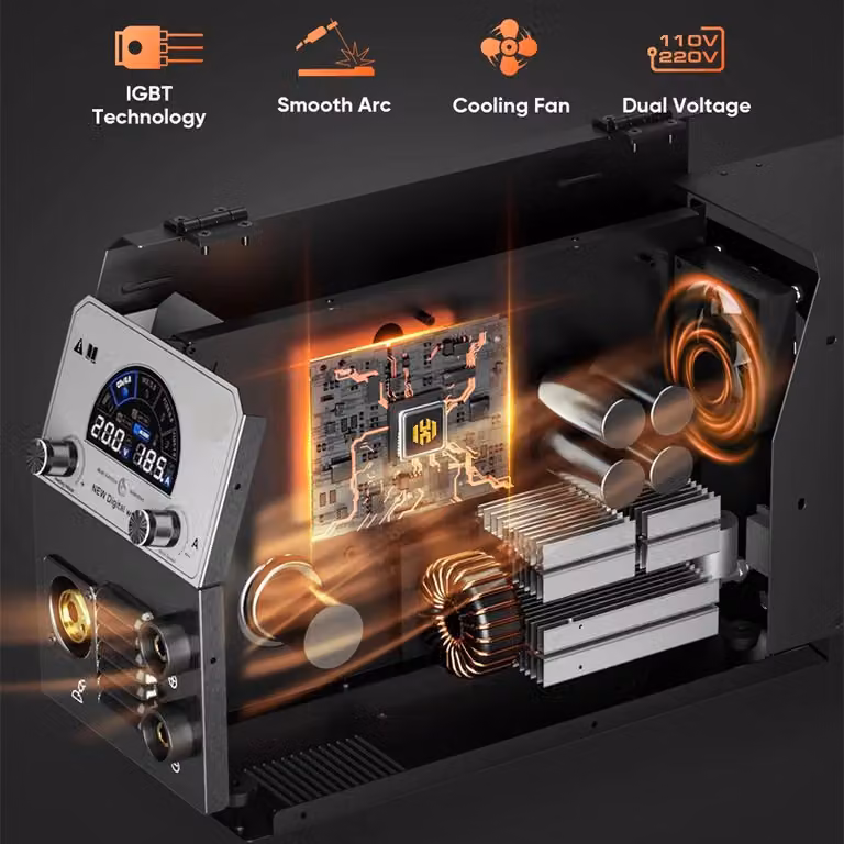 Saldatrice MIG a gas - Inverter 4-in-1 con pistola TIG da 17V - Apparecchio di saldatura completo - 47 cm - Nero