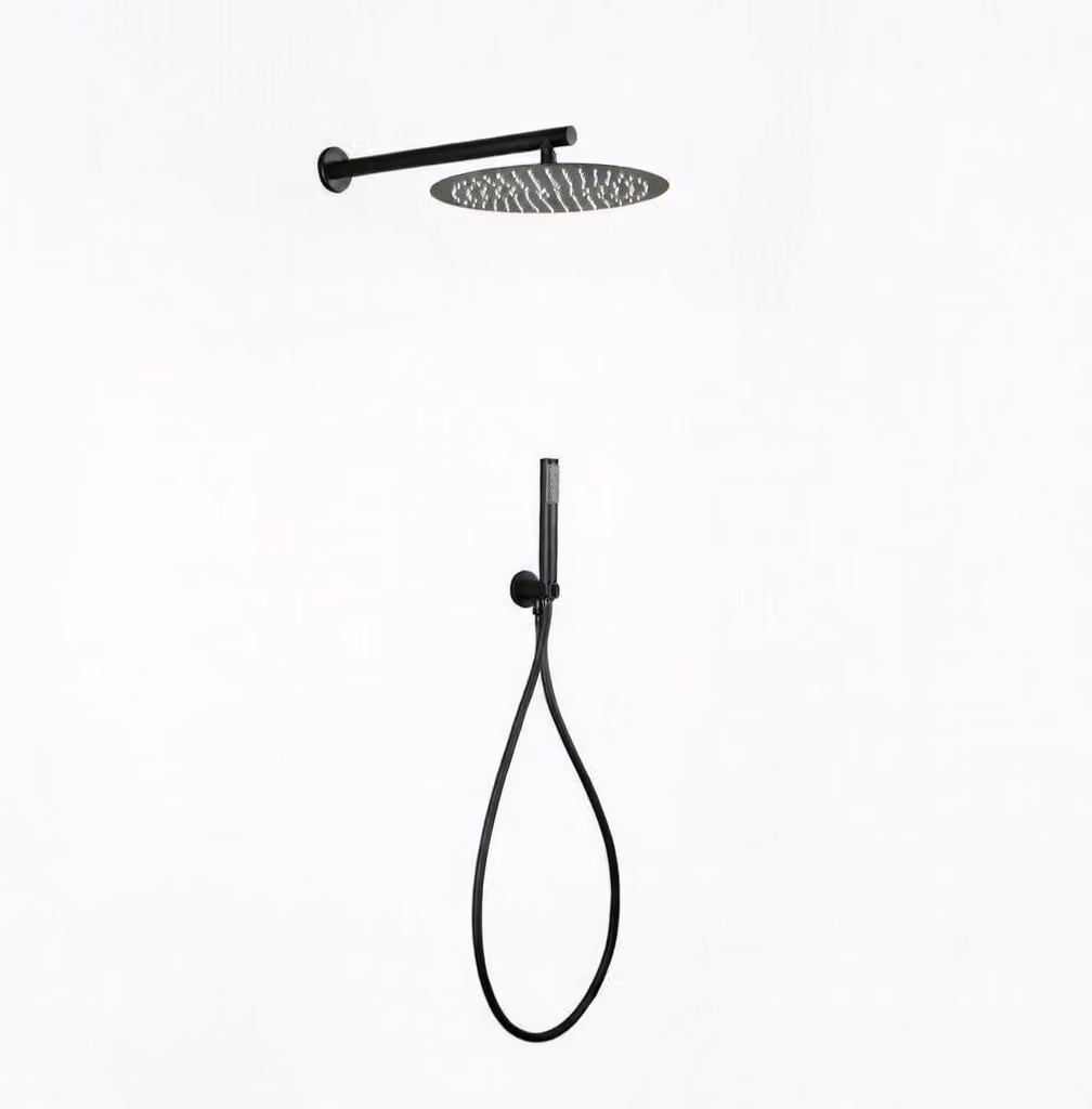 Set doccia completo di soffione tondo diametro 25cm e set doccetta KZ-1005-2 PERU - Nero Opaco