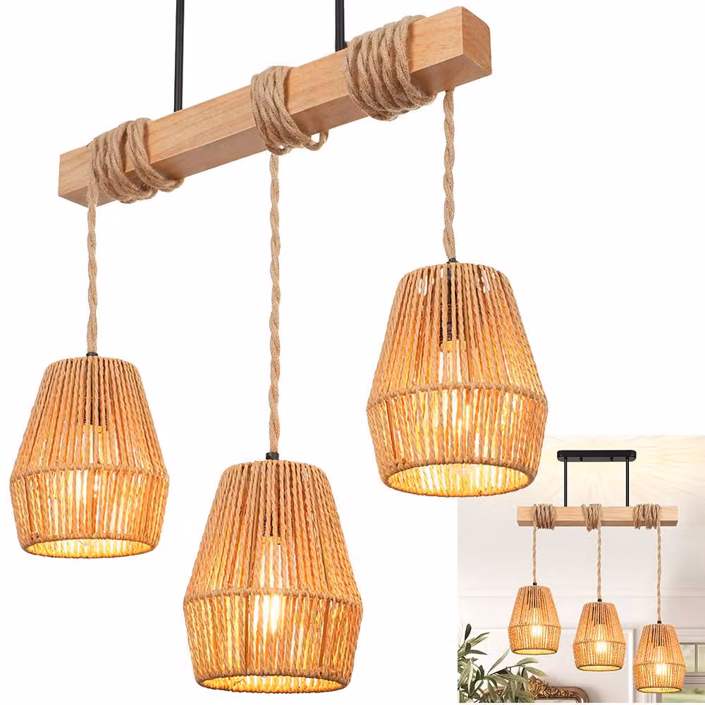 Lampada a sospensione tavolo da pranzo rattan lampada a sospensione sala da pranzo lampada appesa legno vintage tavolo da pranzo lampada appesa per isole cucina sala da pranzo soggiorno