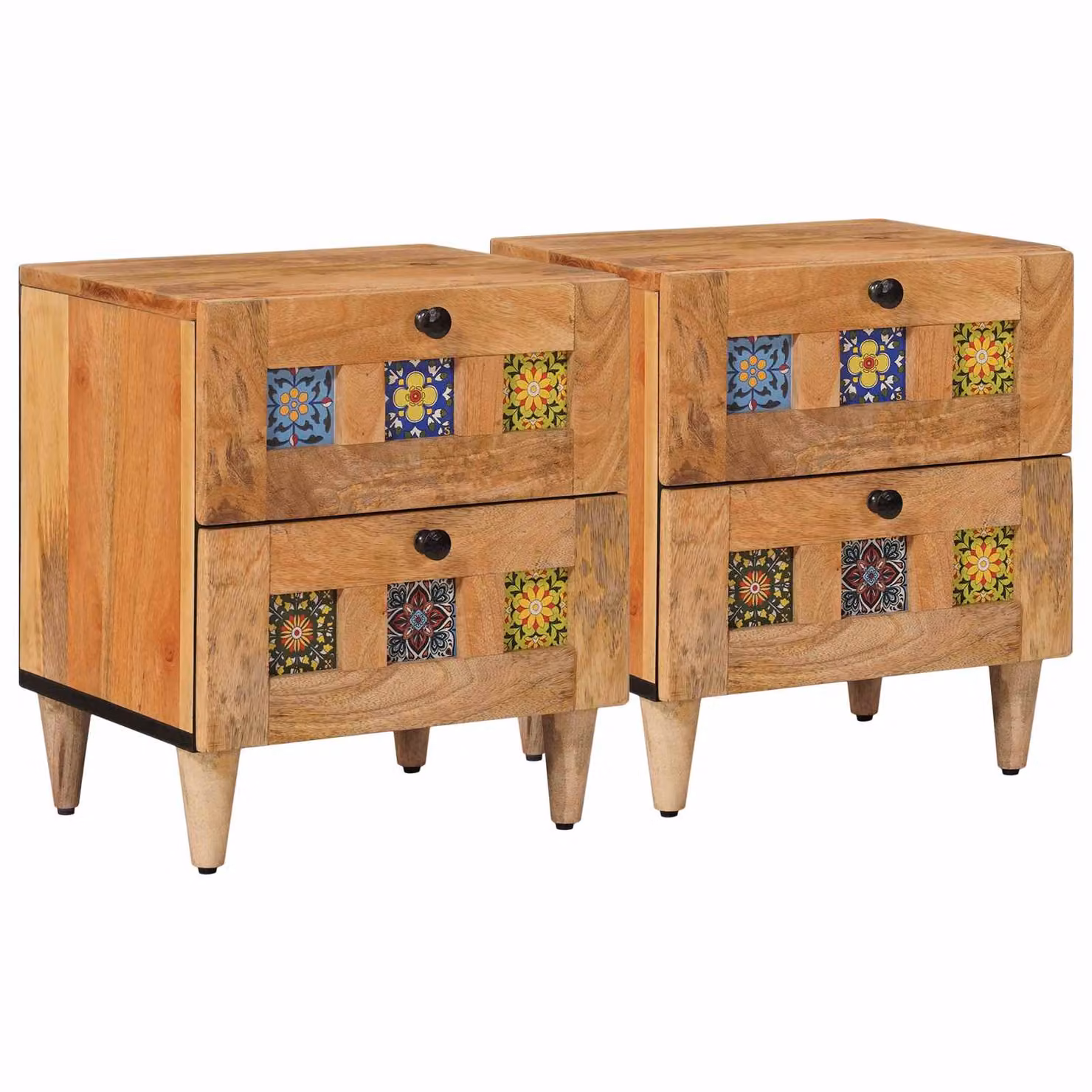 Set di 2 Armadi da Notte vidaXL in Legno di Mango Naturale L: 40 cm, P: 33 cm, H: 46 cm
