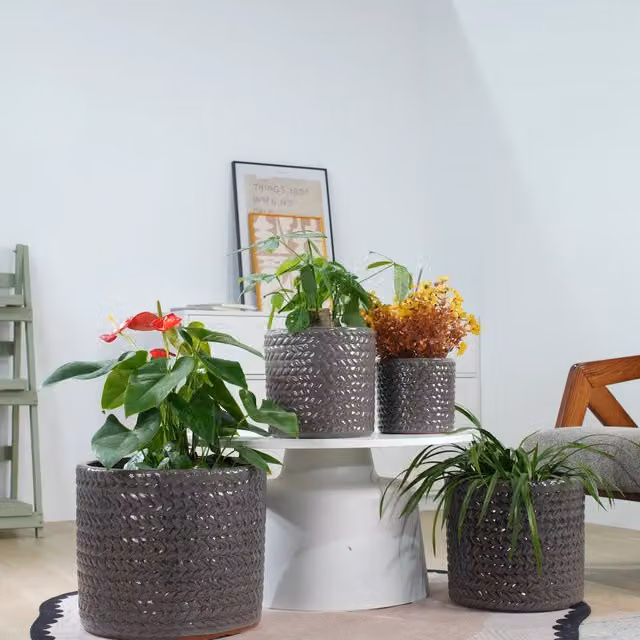 Set 4 vasi per piante ULEVR in ceramica grigia ?37/31/24,5/17,5 cm con finitura lucida e foro di drenaggio