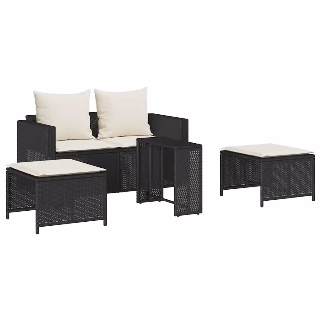 Set da giardino moderno vidaXL composto da 5 pezzi in polyrattan nero con cuscini bianchi e struttura in metallo – 2